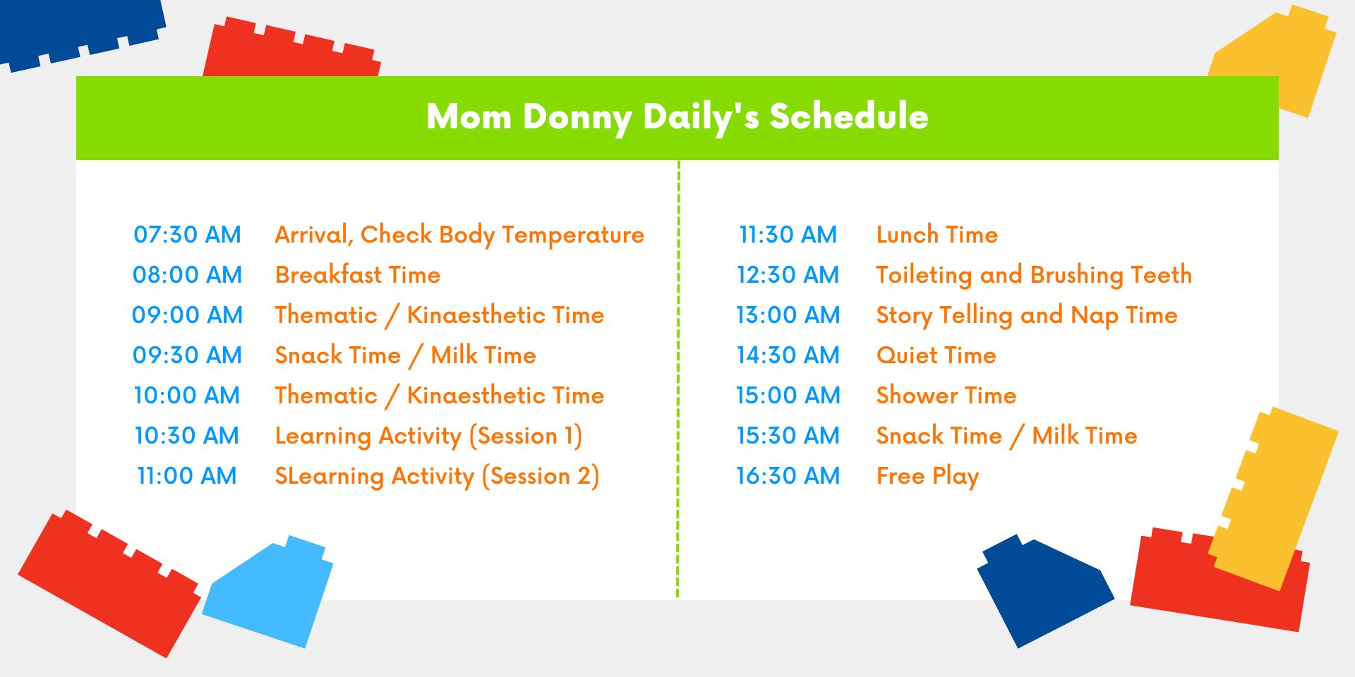 Mom Donny Daycare Schedule